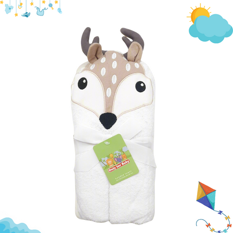 Baby Hooded Bath Towel - White - Deer