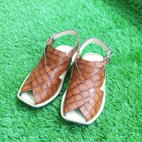 Peshawari Chappal - Mustard Crocodile - 01