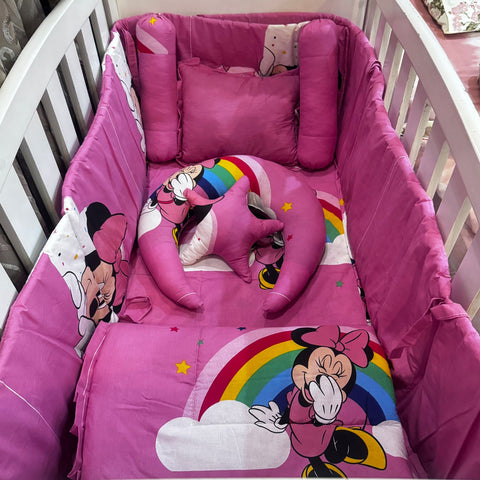 8 Pieces Cot Bedding Set - Pink - Minnie Mouse