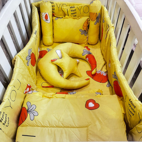 8 Pieces Cot Bedding Set - Yellow - Rabbit