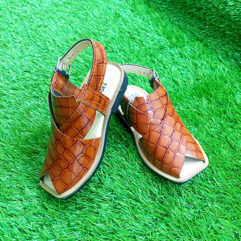 Peshawari Chappal - Mustard Crocodile - 01