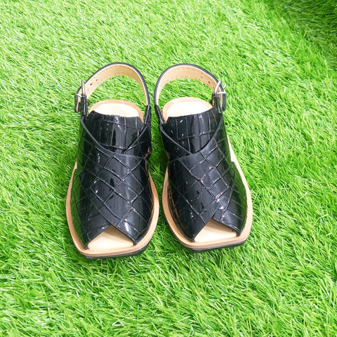 Peshawari Chappal - Black Crocodile - 02