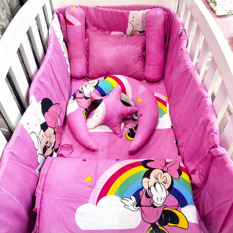8 Pieces Cot Bedding Set - Pink - Minnie Mouse