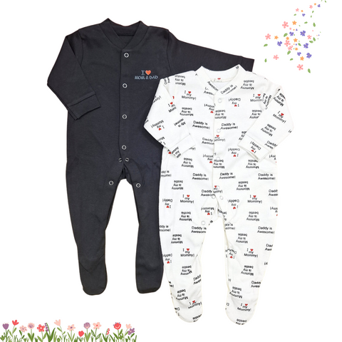 TBS - Pack of 2 Sleep Suits - Black - Mom & Dad