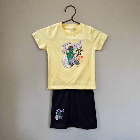 Lucido - T-Shirt & Shorts - Yellow - Dinosaur