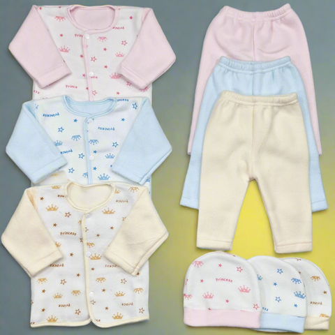 Fleece - 3 Pack - Newborn Night Suits - Pink Blue Yellow - Anchors - 25
