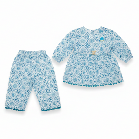 Light blue paisley baby shirt and trousers