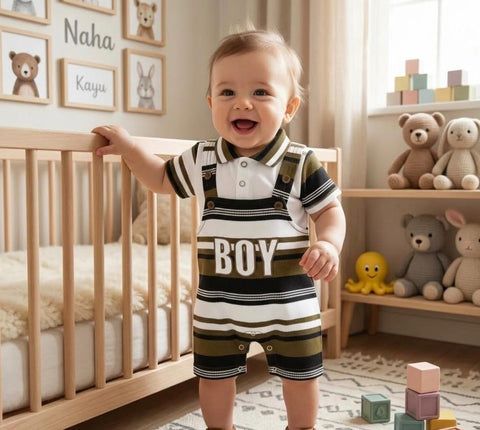 HY - 2 Pieces - Dungaree Set - Olive - Boy