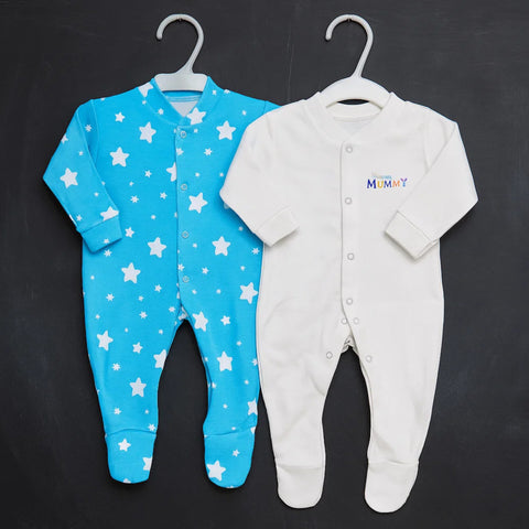 TBS - Pack of 2 Sleep Suits - Blue - Stars & Mommy