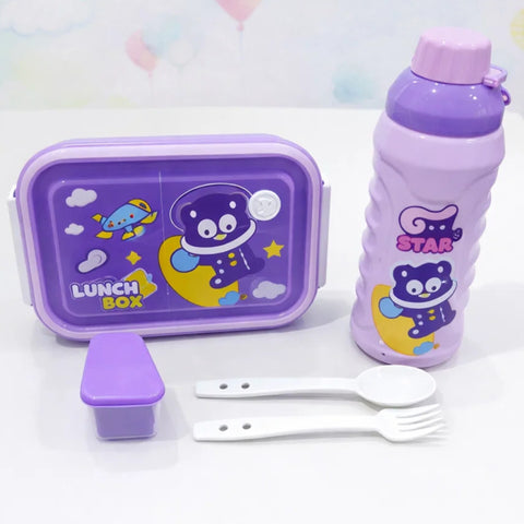 2 Pieces - Lunch Box & Water Bottle - Gift Set - Space - Purple
