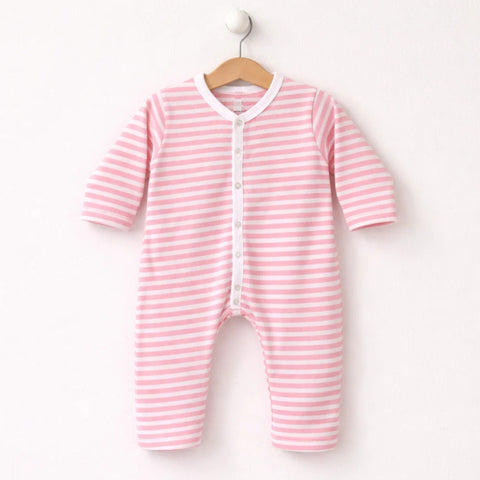 Cotton Jersey - Sleep Suit Without Socks - Pink - Stripes
