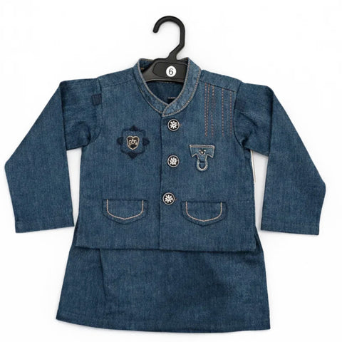 SM - 3 Pieces - Wash N Wear - Waist Coat Kurta Shalwar - Bluish Green - Square (0-6 Months)