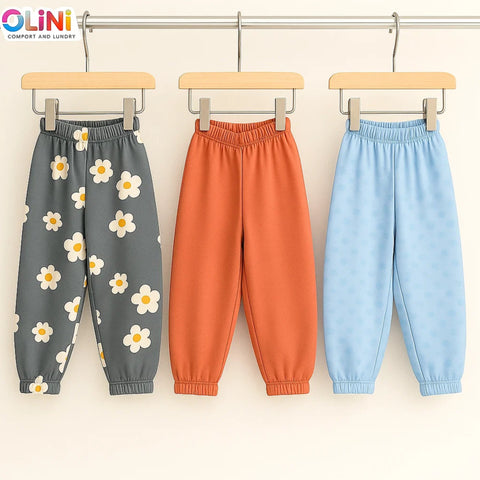 OLINI - Pack of 3 - Fleece Trousers - Blue Pink Grey - 25