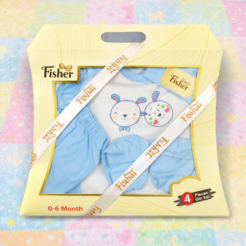 Fisher - Cotton Interlock - 4 Pieces - Blue - Cats - Starter Pack Box