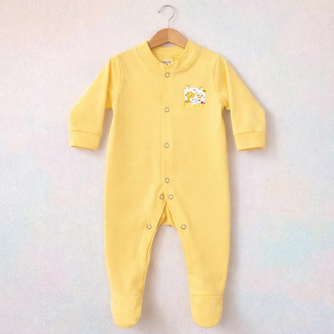 Carte - Cotton Interlock - Sleep Suit With Socks - Yellow - Bear Baby