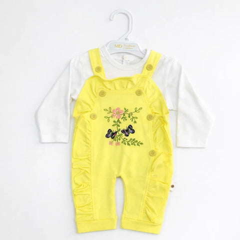 GM - 2 Pieces - Dungaree Set - Yellow - Butterfly