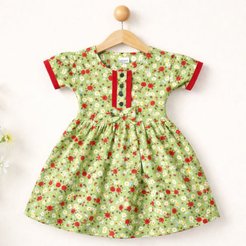PR - Printed Frock - Green - Red Yellow Flowers