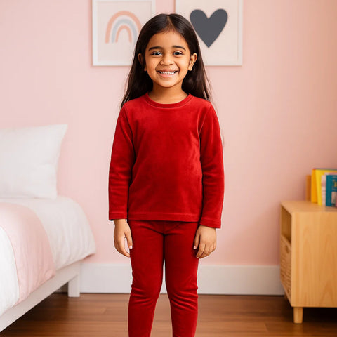 Velvet - Night Suit - Red - Plain - 25