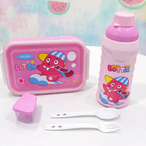2 Pieces - Lunch Box & Water Bottle - Gift Set - Cartoon - Pink