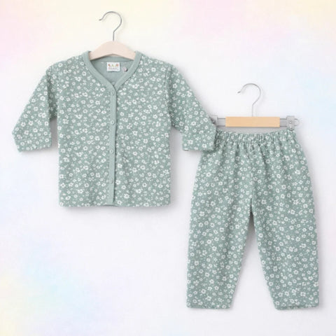 TBS - Cotton Jersey - Night Suit - Grey - Flowers - 26