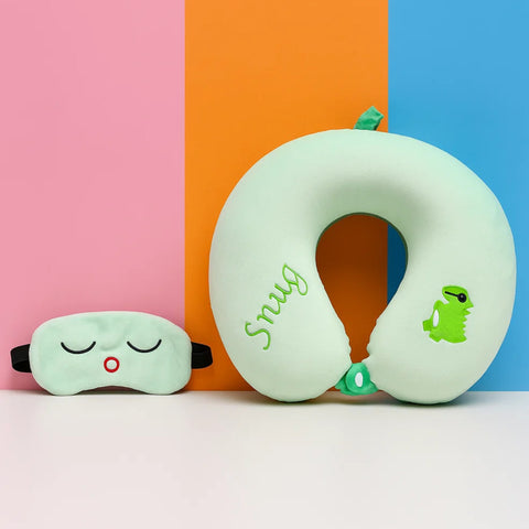 2 In 1 - Plush - Neck Pillow With Eye Mask - Light Green - Snug