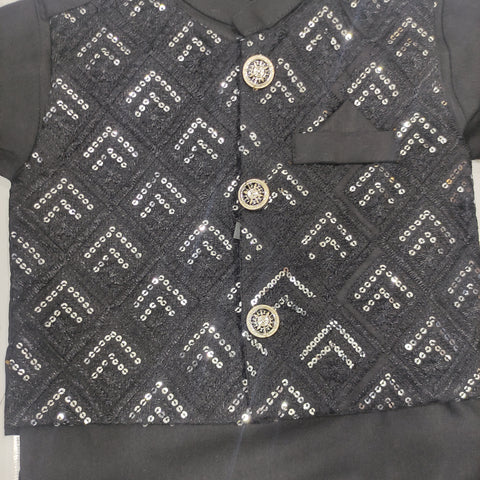 SG - 3 Pieces - Wash N Wear - Waist Coat Kurta Shalwar - Black - Arrow (0-6 Months)