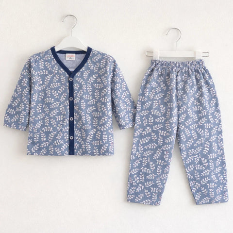 TBS - Cotton Jersey - Night Suit - Light Grey - Leaves - 26