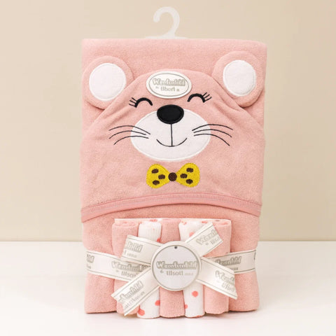 6 Pieces - Wonderchild - Bath Towel Gift Set - Pink - Cat