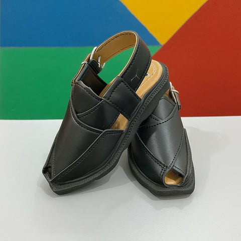 Peshawari Chappal Kaptaan - Black