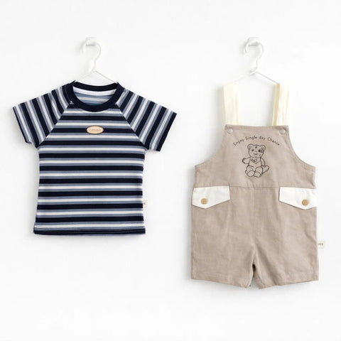 Aimax - 2 Pieces - Dungaree Set - Bear - Brown - China