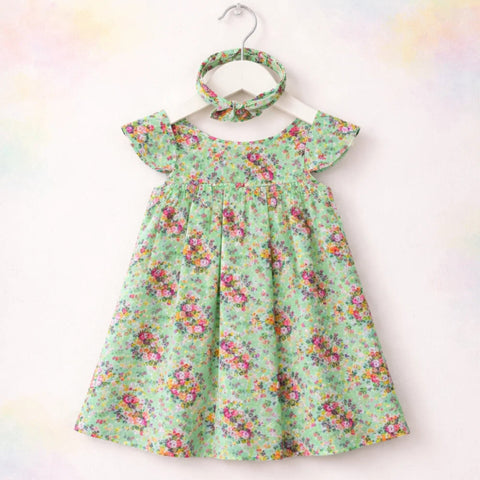 PR - Printed Frock - Green - Rose & Leaves