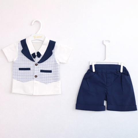 GM - 2 Pieces - Suit Set - Navy - Bow