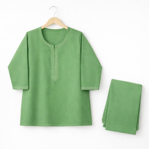 TBS - Cotton - Round Neck - Kurta Shalwar - Green - 26
