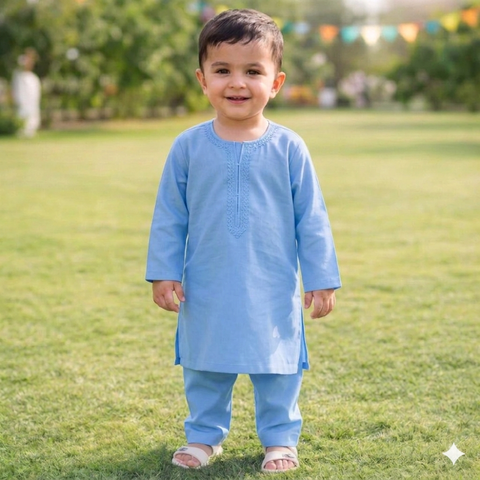 TBS - Cotton - Round Neck - Kurta Shalwar - Sky - 26