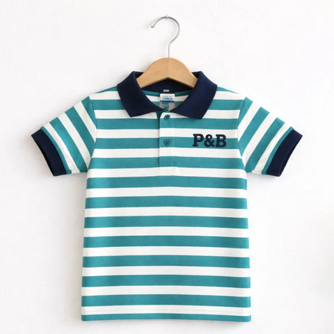 GT - Short Sleeve - Polo T-Shirt - Green & White - Stripes