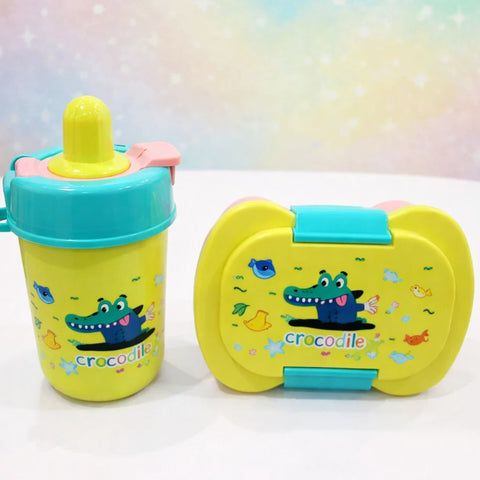 2 Pieces - Lunch Box & Water Bottle - Gift Set - Crocodile - Green