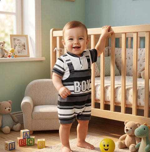 HY - 2 Pieces - Dungaree Set - Grey - Boy