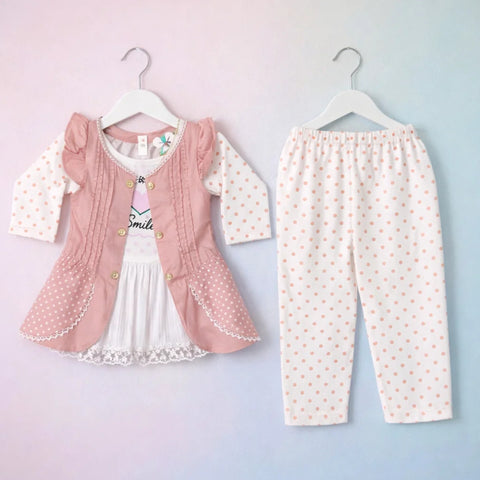 WG - 2 Pieces - Frock Set - Pink - Smile Heart - 0607