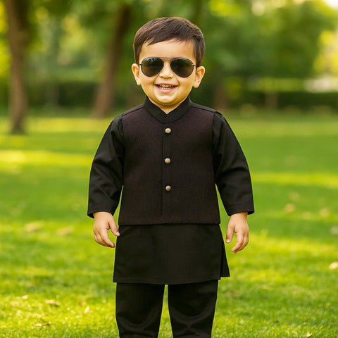 TBS - 3 Pieces - Waist Coat Kurta Shalwar - Wash N Wear - Mehndi