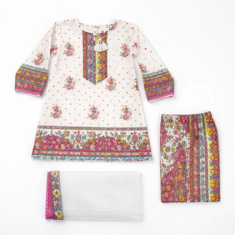 BD - 3 Pieces - Shalwar Kameez - White - Printed