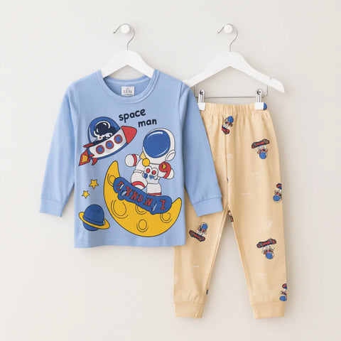 Sarah Aly - Night Suit - Cotton Interlock - Blue - Space Man - China