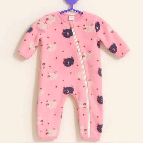 Fleece - Zipper Romper - Pink - Sheeps