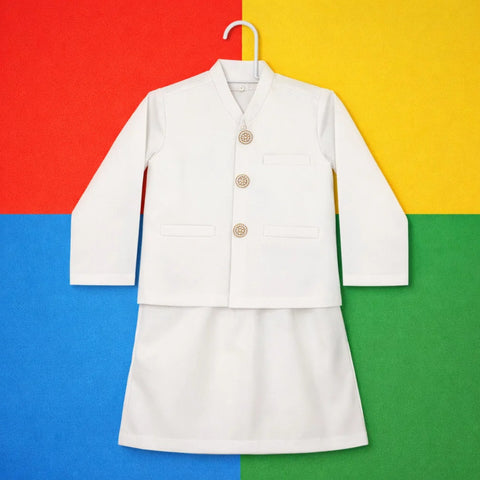 TBS - 3 Pieces - Wash N Wear - Waist Coat Kurta Trouser - Off White - 26