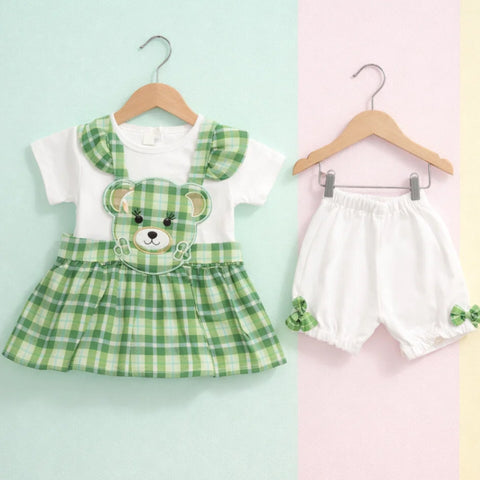 MW - 3 Pieces - Frock Set - Green - Check