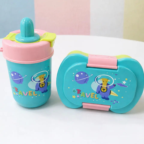 2 Pieces - Lunch Box & Water Bottle - Gift Set - Rocket - Sea Green