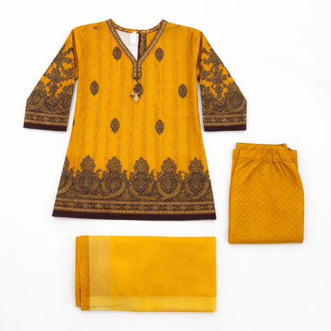 BD - 3 Pieces - Shalwar Kameez - Yellow - Printed