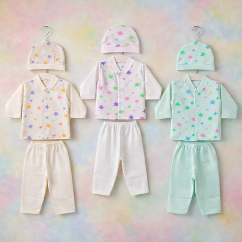 TBS - Cotton Interlock - Newborn Night Suits - Pink Peach Green - Stars - 26