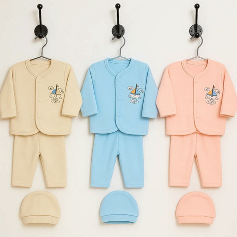 Kiddy's - Fleece - 3 Pack - Newborn Night Suits - Pink Blue Brown - Ocean - 25