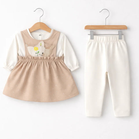 Junior - 2 Pieces - Frock Set - Light Brown - Cute Friend