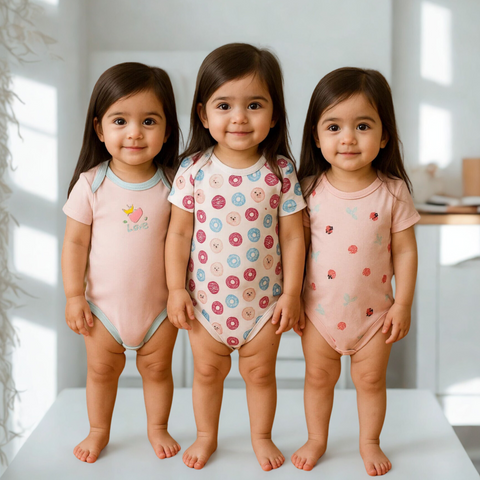 TBS - Pack of 3 - Short Sleeve Bodysuits - Pink - Love & Donuts
